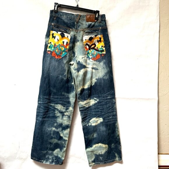 Rocawear vintage distressed jeans size 28 waist, boys size 16 , womens size 8 - Picture 6 of 8